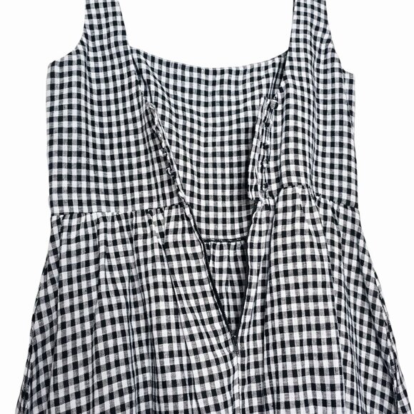 Reformation Bucatini April Check Black White Gingham Linen Dress Size‎ 12 NWT - Picture 8 of 11